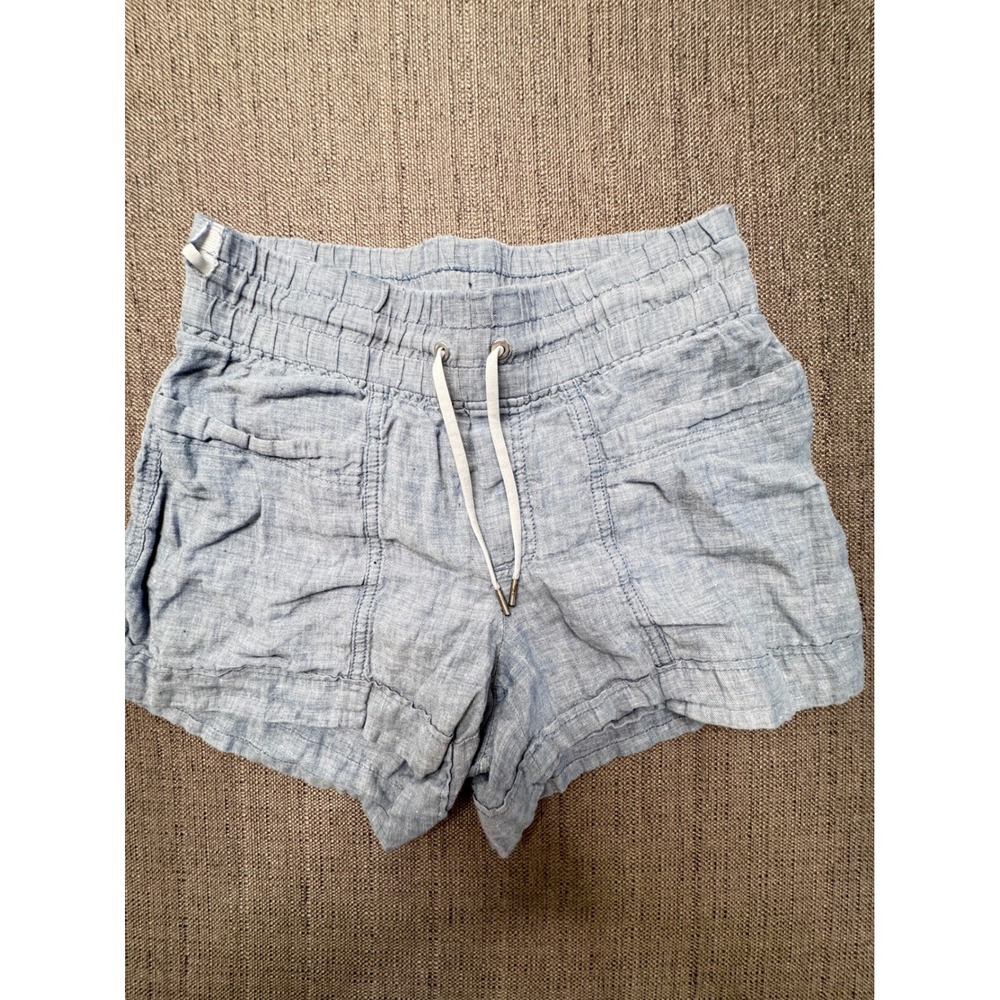 Athleta Womens Blue Linen Blend Smocked Waist Drawstring Shorts Size 4